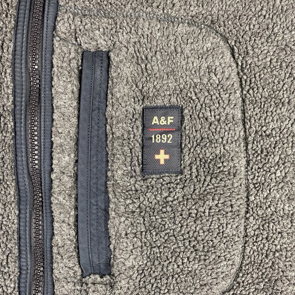 Abercrombie & Fitch Vintage Vest Mens XL Gray Sherpa Fleece Full Zip Outdoor Y2K - Picture 4 of 9